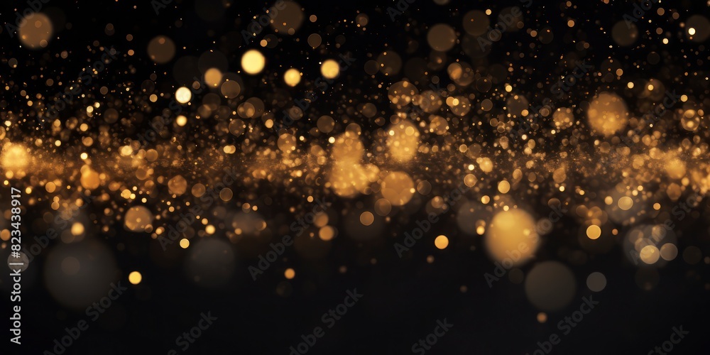 Obraz premium Golden glitter bokeh on black background. Holiday and celebration concept.