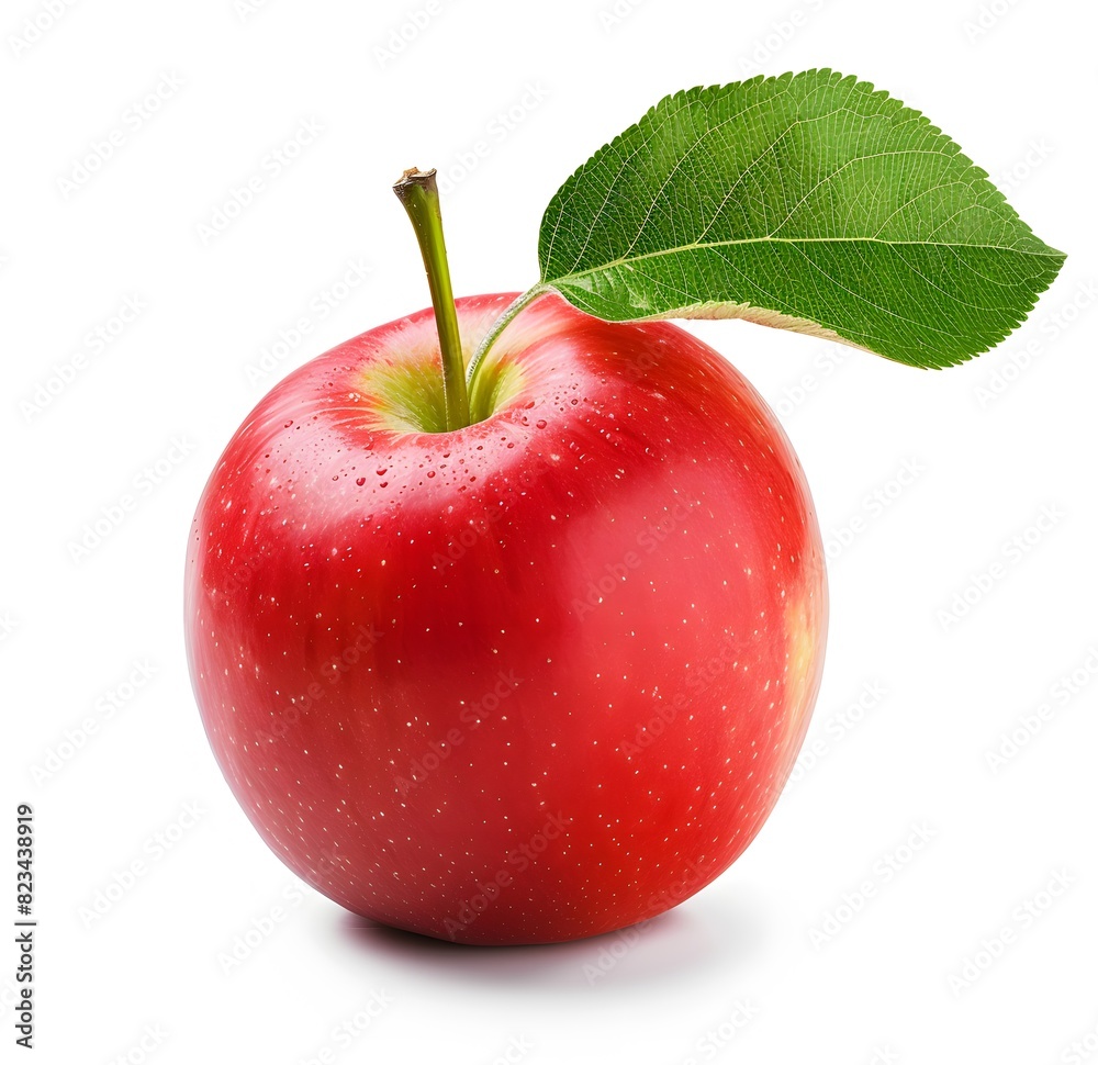 Fresh Red Apple with Leaf Isolated on White Background Fresh Red Apple with Leaf Isolated on White Background