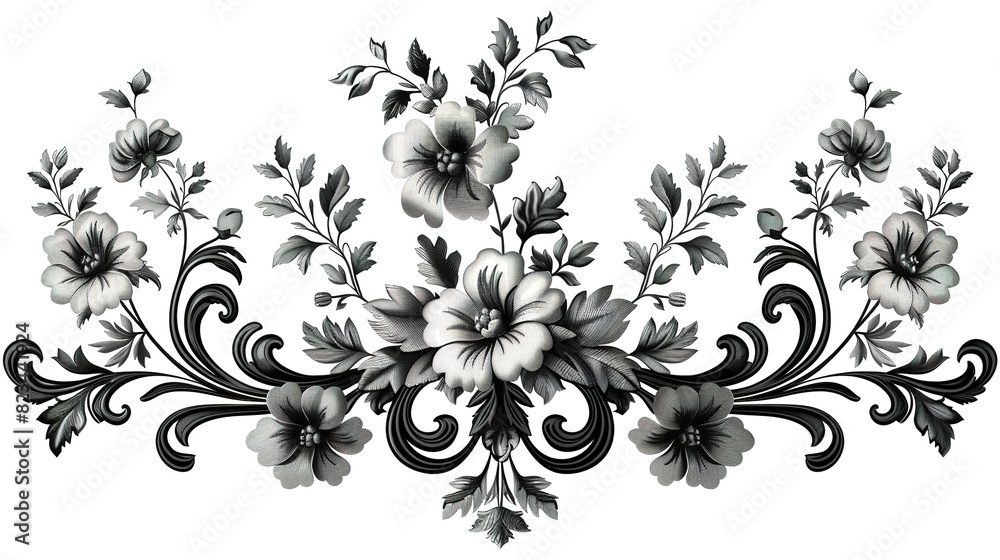 floral design art flower ornament decorative pattern black leaf background vector white illustration vintage