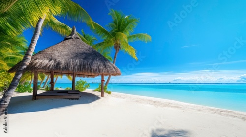 Tropical beach with few palm trees