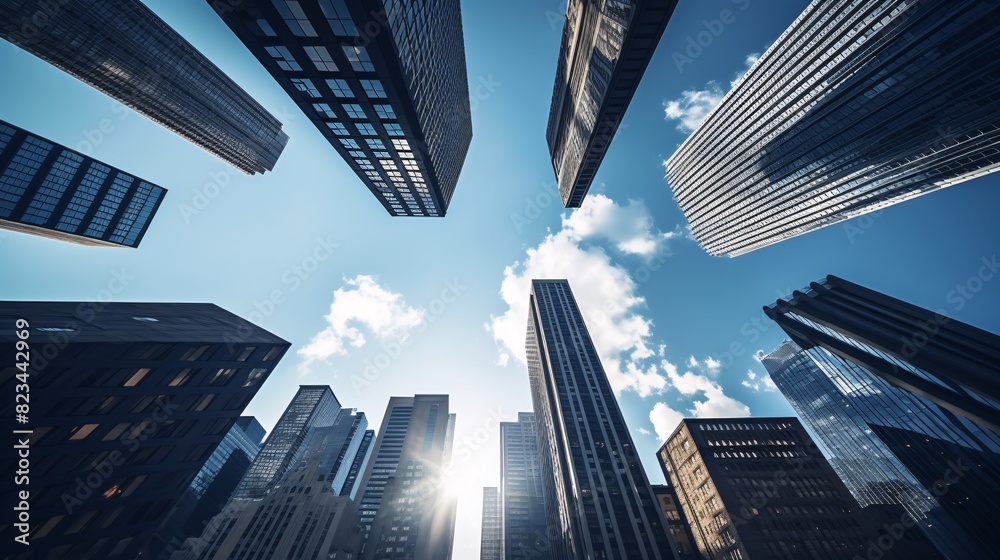 looking up view of tall buildings