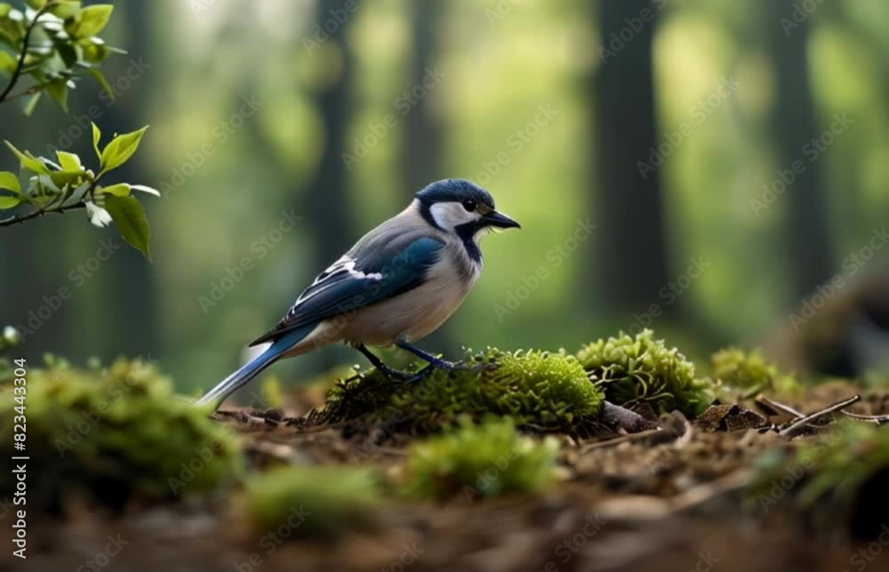 small blue bird in the middle of the forest.Seamless 4k time lapse virtual video animation background small blue bird in the middle of the forest.Seamless 4k time lapse virtual video animation background