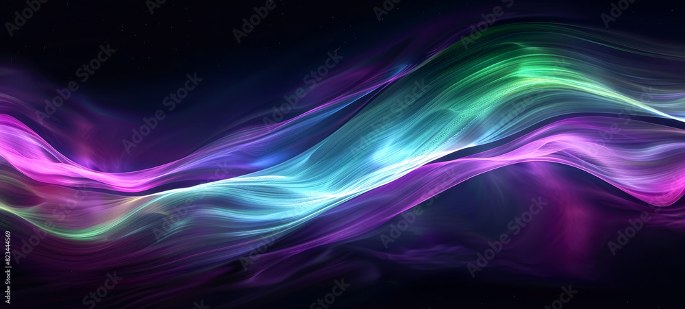an aurora over Antarctica, featuring vibrant ribbons of light in shades of green, violet, and magenta