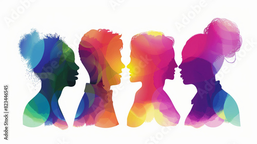 Diverse International People in Silhouette Discussing Racial Equality with Speech Bubbles. Editable Template for Social Networks Poster. © Spear