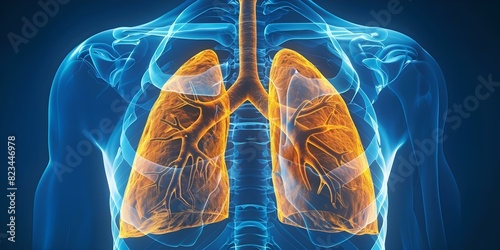 Abstract depiction of human lungs and respiratory system anatomy disease and treatment. Concept Lungs, Respiratory System, Anatomy, Disease, Treatment photo