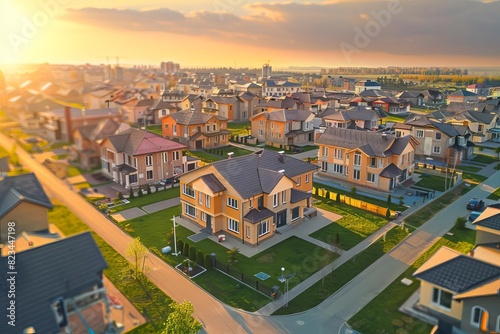 aerial view of middle class brand new residential houses neighborhood in city suburbs suburbia photo