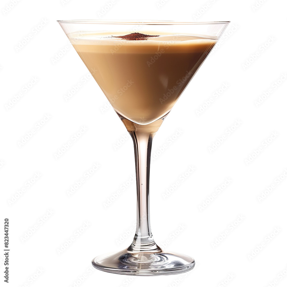 Extreme front view of Brandy Alexander brandy cocktail in a martini glass isolated on a white transparent background Extreme front view of Brandy Alexander brandy cocktail in a martini glass isolated on a white transparent background