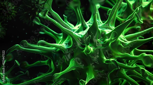 a green liquid with many spiky shapes