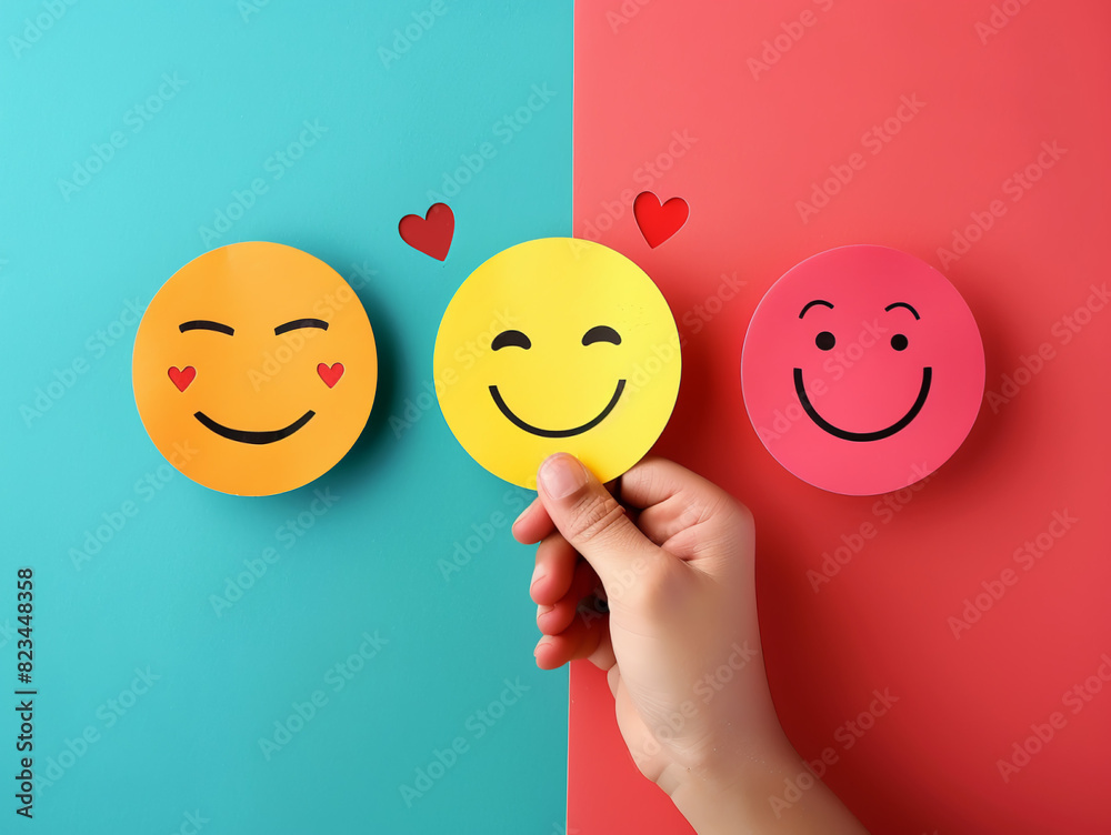 Happy smiley face on color background.Generative AI Happy smiley face on color background.Generative AI