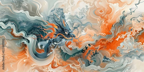 Vibrant artwork inspired by Chinese culture and mythical elements. Concept Chinese Culture, Mythical Elements, Vibrant Artwork, Inspirational Scenes photo