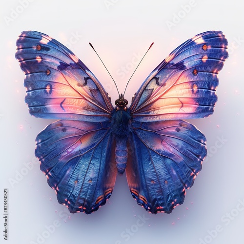 Flying Butterfly In Blue Pink Gradient butterfly isolated insect beauty white colours animal nature blue bright wings closeup background © Rayhanbp
