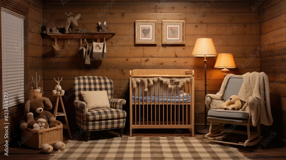 Fototapeta premium wooden interior baby nursery