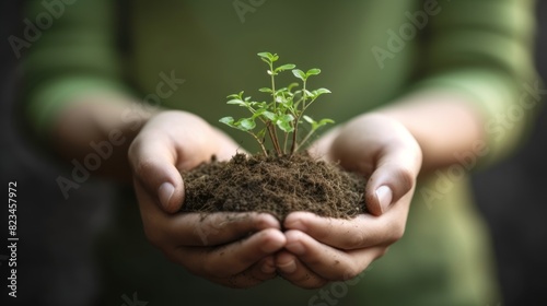 someone who holds soil with small plants growing on it.