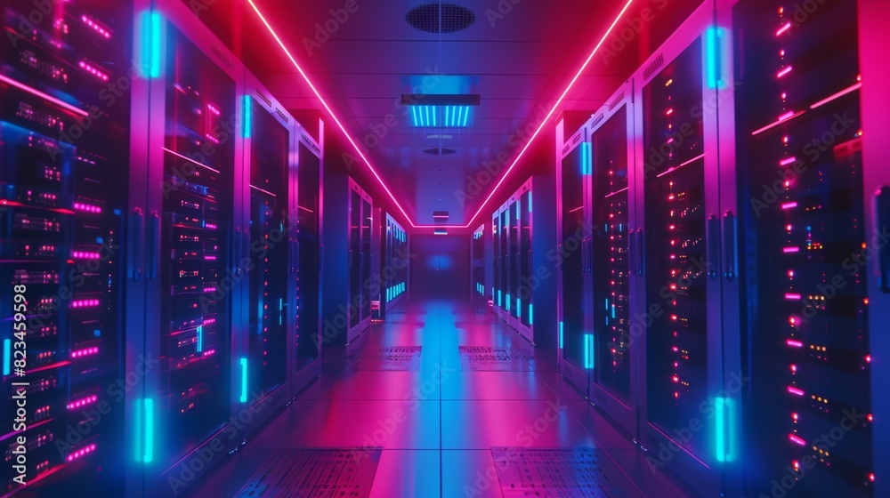 This is a shot of a working data center with rows of rack servers, led lights blinking, and computers in operation. This is a shot of a working data center with rows of rack servers, led lights blinking, and computers in operation.