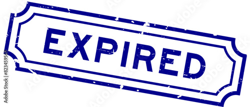 Grunge blue expired word rubber seal stamp on white background