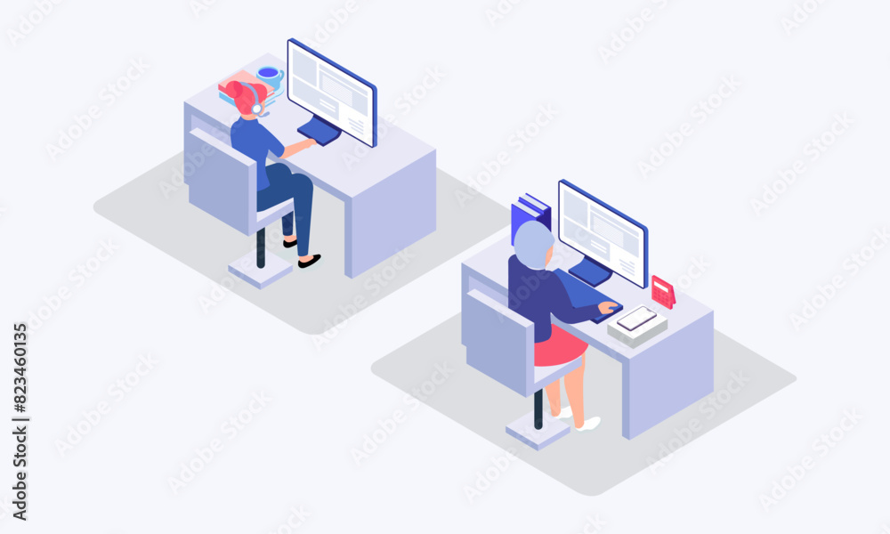 Call center vector isometric illustration Call center vector isometric illustration