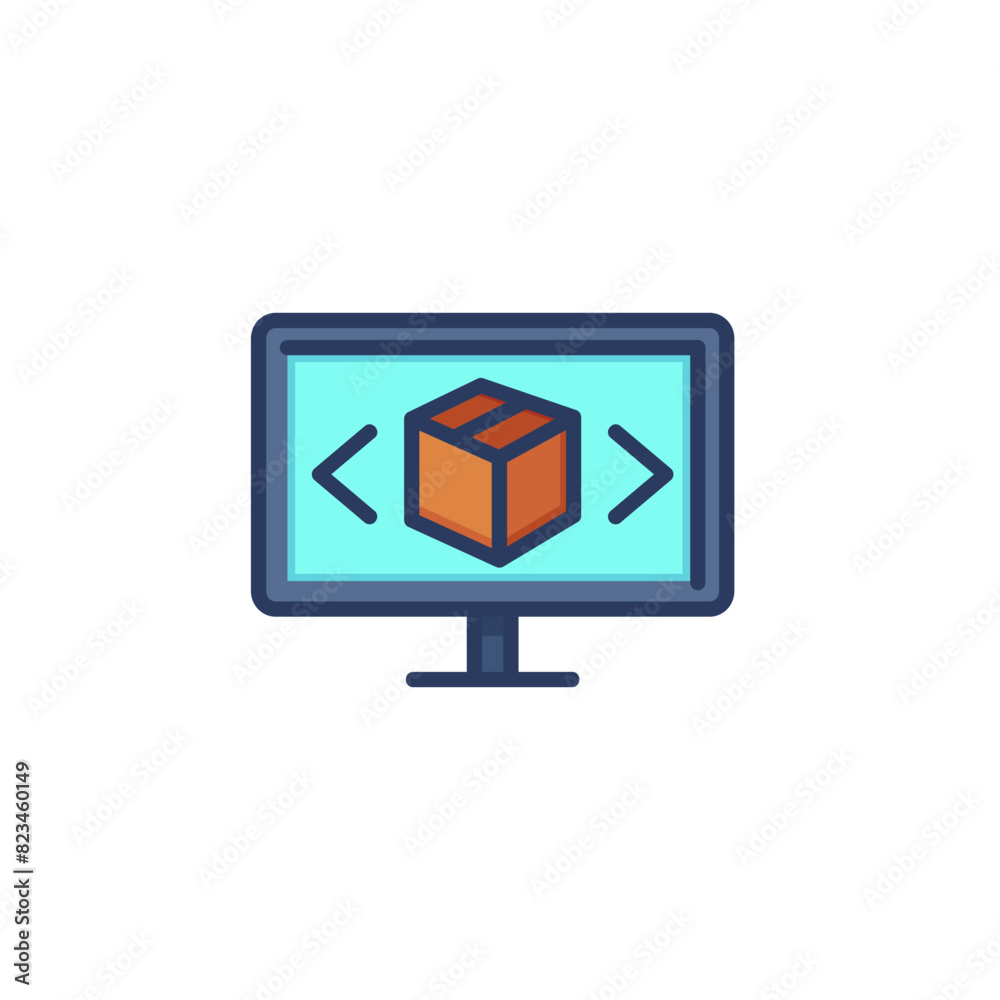 Cardboard box on screen line icon. Arrow, parcel, post isolated outline sign. Delivery and shipping service concept. Vector illustration, symbol element for web design and apps Cardboard box on screen line icon. Arrow, parcel, post isolated outline sign. Delivery and shipping service concept. Vector illustration, symbol element for web design and apps