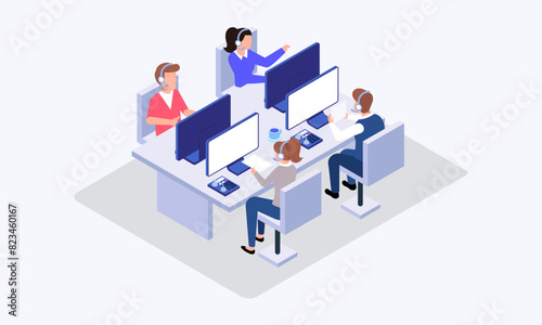 Call center vector isometric illustration