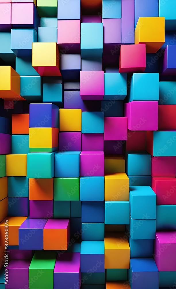 Abstract composition of colorful cubes in the shape of squares background