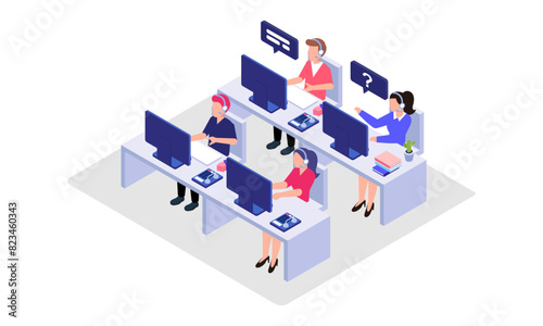 Call center vector isometric illustration