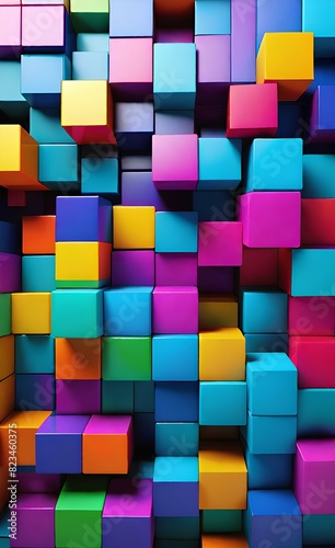 Abstract composition of colorful cubes in the shape of squares background