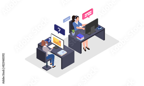Call center vector isometric illustration