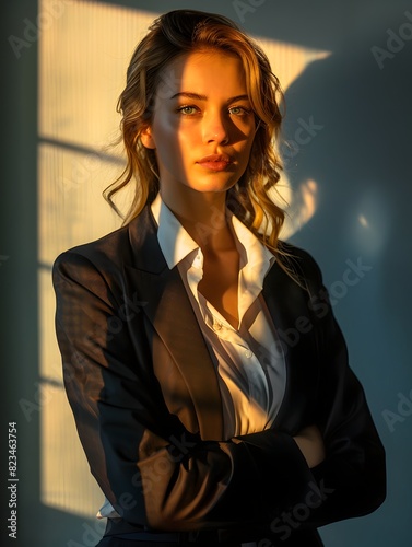 Confident Woman in Business Suit with Dramatic Lighting - Generative ai
