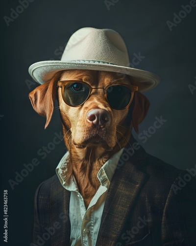Dog in Fedora and Sunglasses with Stylish Attire - Generative ai
