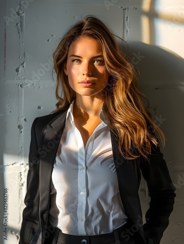 Confident Businesswoman in Sunlit Office - Generative ai