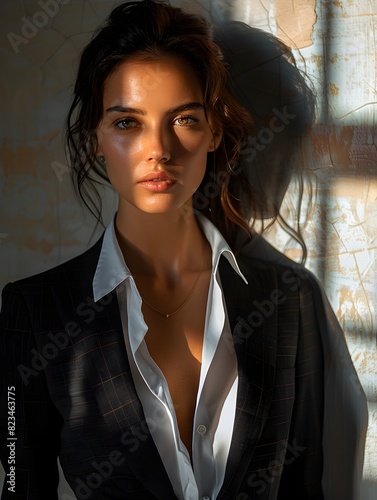 Elegant Woman in Business Suit with Dramatic Lighting - Generative ai