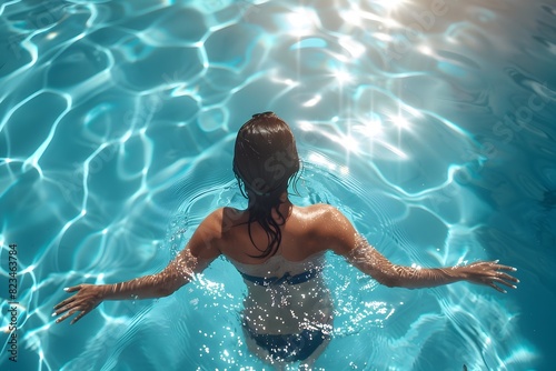 Woman Relaxing in Sunlit Swimming Pool - Generative ai