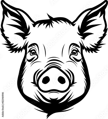 Pig head silhouette icon in black color. Vector template design.