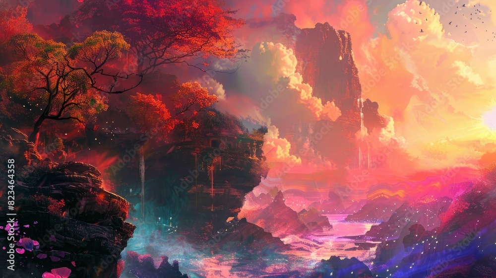 Self-governance, States, enchanting fantasy illustrations with a spectrum of colors, contemporary digital landscape paintings, VFX Self-governance, States, enchanting fantasy illustrations with a spectrum of colors, contemporary digital landscape paintings, VFX