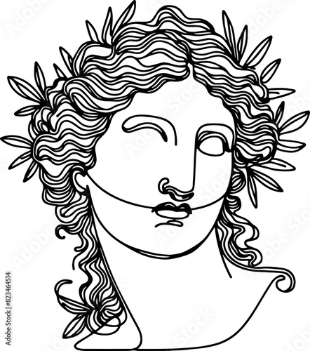 head of the antique goddess , line art for the design of clothing, furniture, dishes, posters and placards photo