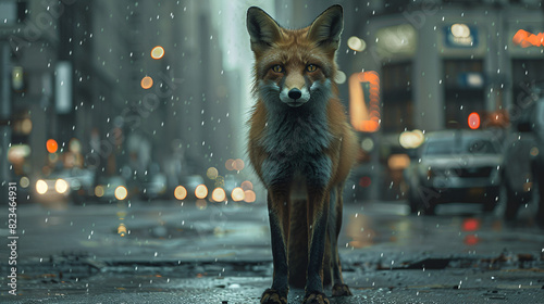 Red Fox standing in the middle of the city created. Blurred background, Urban fox in Bristol street, Generative Ai