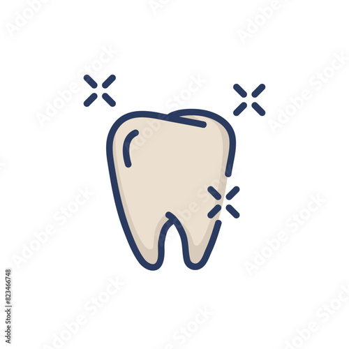 Healthy tooth thin line icon. Whitening, shining, molar isolated outline sign. Dental care, healthy teeth, dentistry concept. Vector illustration, symbol element for web design and apps