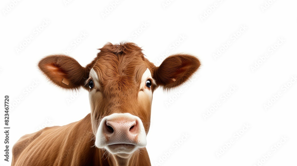 face brown cow on white background