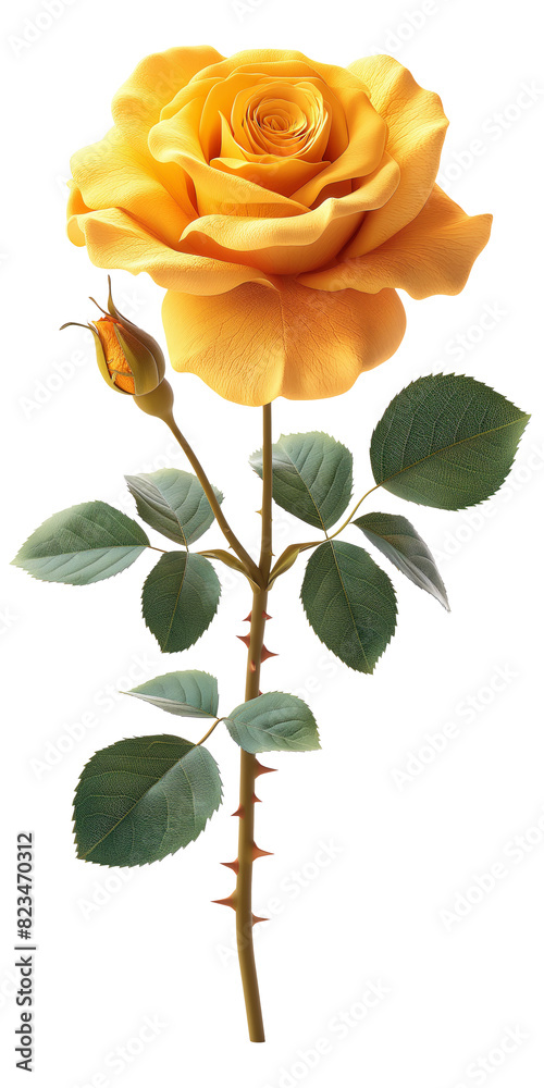 Obraz premium A single yellow rose with a green stem, The rose is the main focus of the image and it is the only flower visible