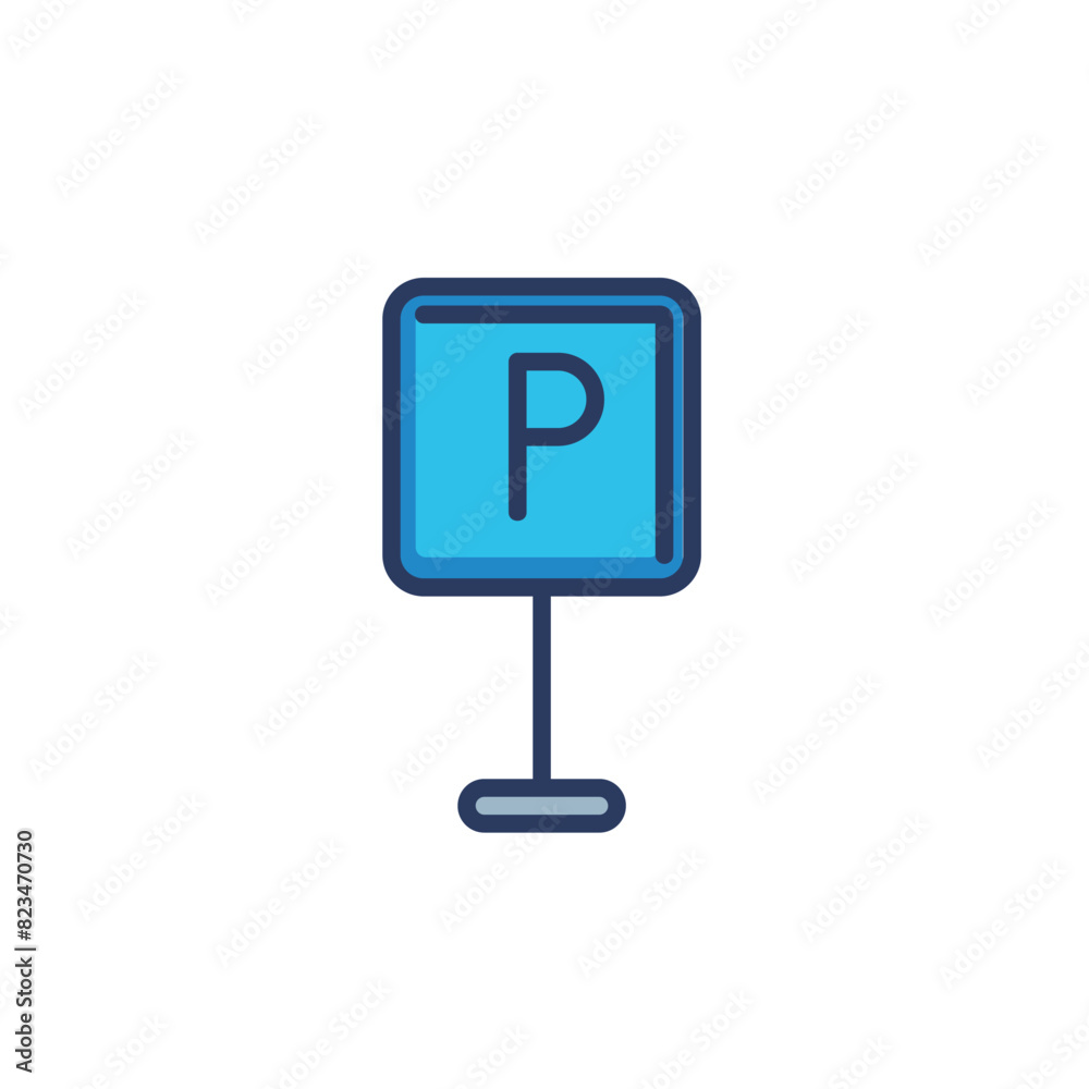Parking road sign line icon. Lot, roadside square stand isolated outline sign. Car driving, parking area, transport concept. Vector illustration, symbol element for web design and apps Parking road sign line icon. Lot, roadside square stand isolated outline sign. Car driving, parking area, transport concept. Vector illustration, symbol element for web design and apps