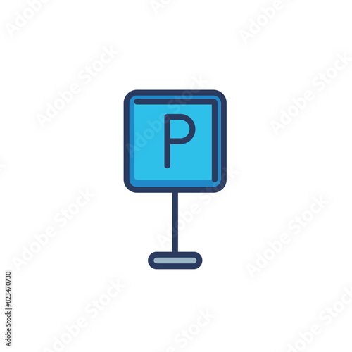 Parking road sign line icon. Lot, roadside square stand isolated outline sign. Car driving, parking area, transport concept. Vector illustration, symbol element for web design and apps