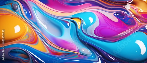 Glossy oil slick with rainbow colors, psychedelic background photo