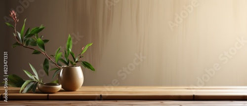 Smooth bamboo mat with natural tones, zen copy space