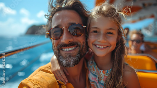 Happy father and daughter enjoying summer boat ride