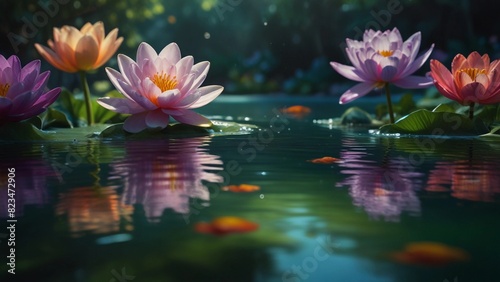 the flowers in the pond are very beautiful and peaceful