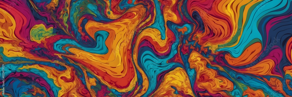 A mesmerizing abstract pattern with swirling liquid shapes in a psychedelic array of colors A mesmerizing abstract pattern with swirling liquid shapes in a psychedelic array of colors