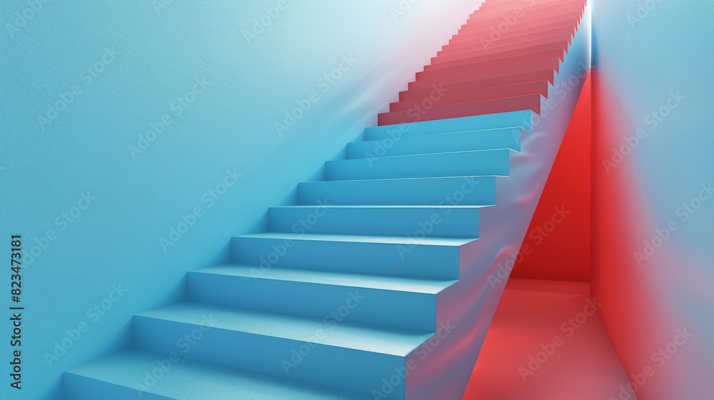 Modern illustration of red and blue pastel minimalist stairs in a trendy style Modern illustration of red and blue pastel minimalist stairs in a trendy style
