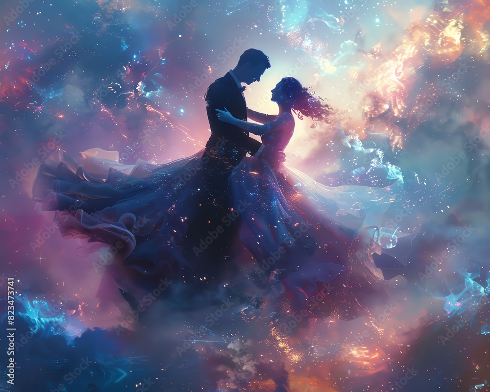 Merge the elegance of ballroom dance with surreal elements Merge the elegance of ballroom dance with surreal elements