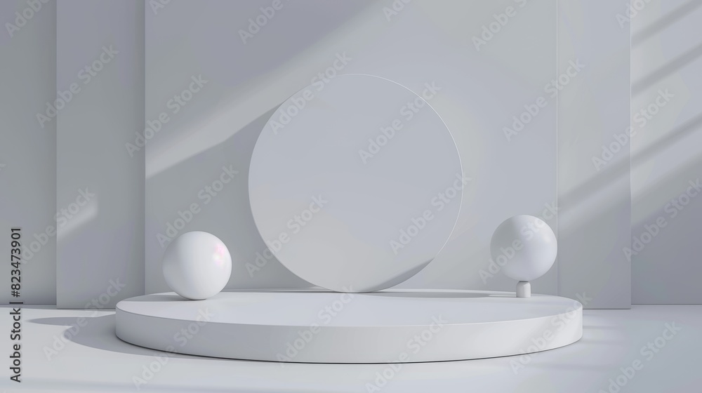 Sculpted geometric shapes background for white podium mockup modern, designed for product presentations Sculpted geometric shapes background for white podium mockup modern, designed for product presentations