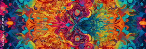 This image features a kaleidoscopic array of vivid colors and swirling patterns that evoke a psychedelic experience