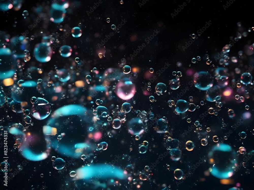 Glowing background with bubbles and stars bubbles isolated on black glowing background. Generative AI Glowing background with bubbles and stars bubbles isolated on black glowing background. Generative AI